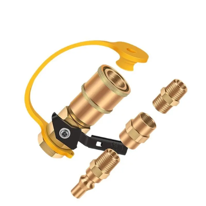 DT17 Propane Tank Adapter Quick Connect Fittings Kit, Brass RV Propane Connector with Shut Off Valve for Motorhome