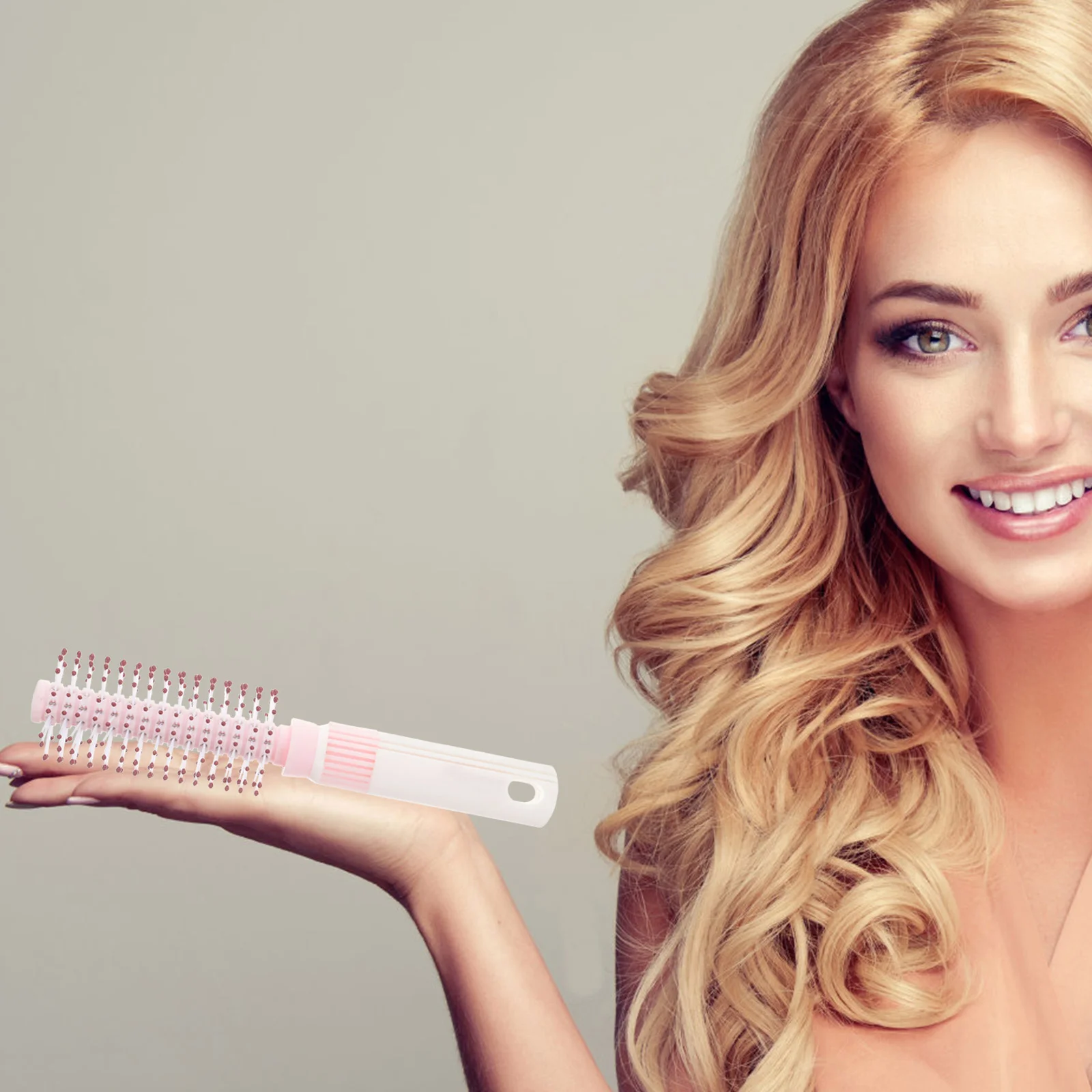 

Расческа с круглым роликом для завивки волос с внутренней пряжкой, парикмахерская, бытовая, для мужчин и женщин, стиль для сушки феном (розовая), весло-щетка