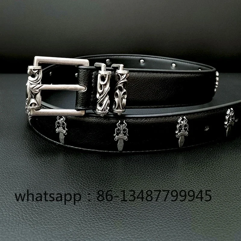 

Китайский стиль, искусственный Серебряный священный меч, первый слой, Воловья кожа, резной ролик, ручная работа, ретро, панк, уличный нишевой универсальный ремень