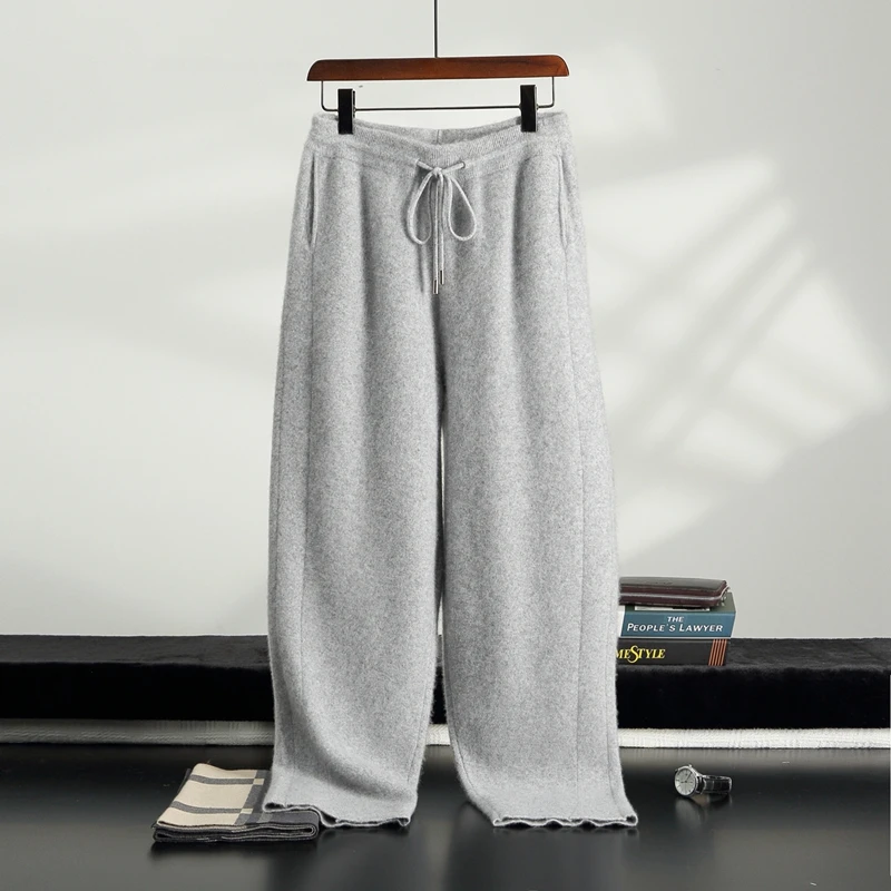 2025 100% Cashmere Men Hooded Cardigan Sweater and Pants Thick Warm Autumn Winter Cashmere Jacket Hoodie Knitwear Trousers Suit