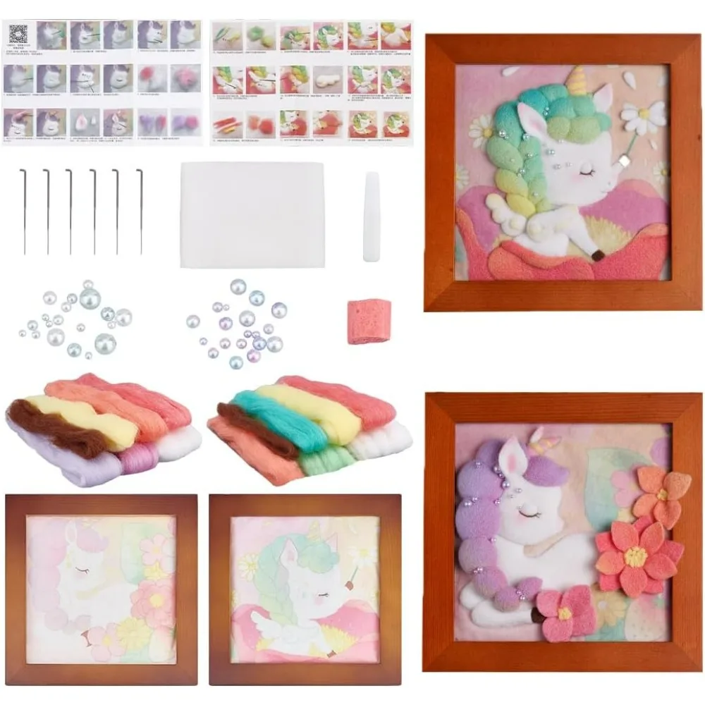 

2 Sets 2 Styles Needle Felting Craft Kit Fairy Horse Photo Frame Needle Felting Kit for Beginners Needle Felting Starter K