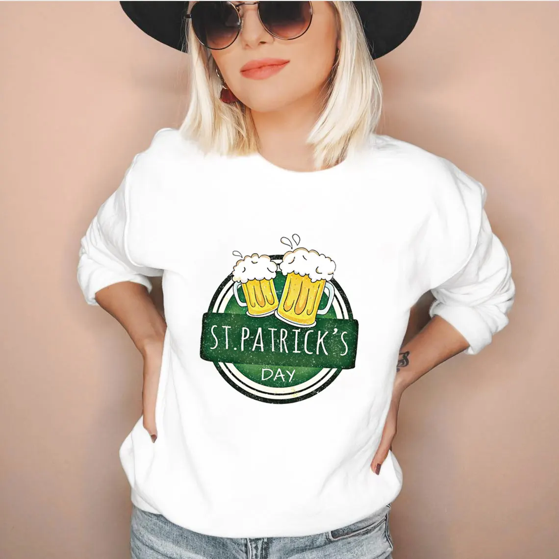 

St Patrick's Day Sweatshirt 100%Cotton Women Sweatshirt Unisex Casual Spring Long Sleeve Top Lucky Top