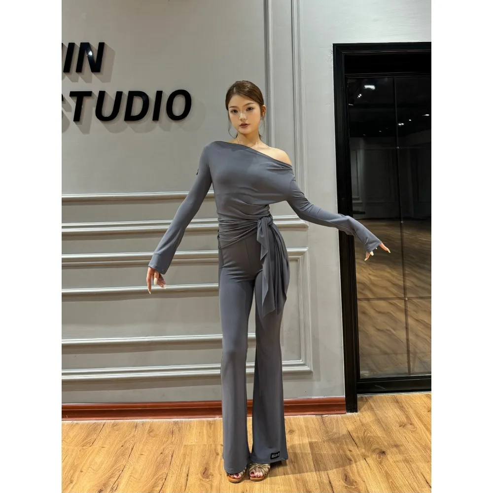 Customized Latin Ballroom Dance High-Waisted Practice Pants for Women - Versatile, Flattering, Wide-Leg Modern Dance Trousers