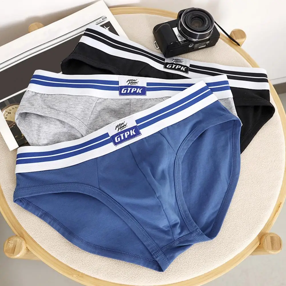 Men Briefs 3D Pouch Design Breathable Men Underwear Mid-rise Elastic Waistband Breathable Color Matching Slim Fit Underwear