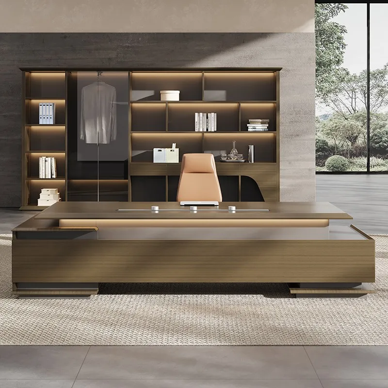 Panel Modular Luxury Modern Italian Business Wood High End Boss/CEO Desk LED Light Functional Lightweight Office Furniture