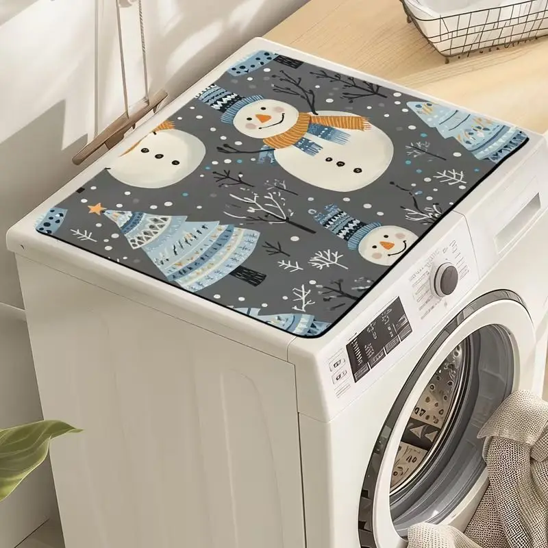 VIKAMA Scandinavian Snowmen Trees Berry Christmas Washing Machine Top Cover Mat Waterproof Dustproof Washer Dryer Pad Home Decor