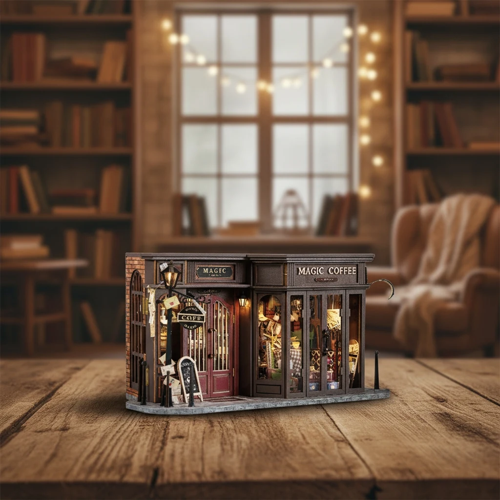OUZEY 3D Wooden Dollhouse DIY Kit - “Magical Vintage Store” with Furniture, Retro Home Model Craft Gift for Adults