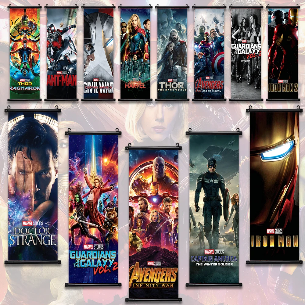 Marvel Movie I-Iron Man Hanging Scroll Poster Wall Artwork Canvas Painting Print Home Decoration Decor Avengers Wallpaper Gift