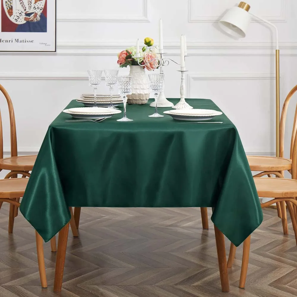 Dark Green Satin Tablecloth Rectangle Table Cover Bright Silky Table Cloth Smooth Table Decoration for Wedding Party Banquet