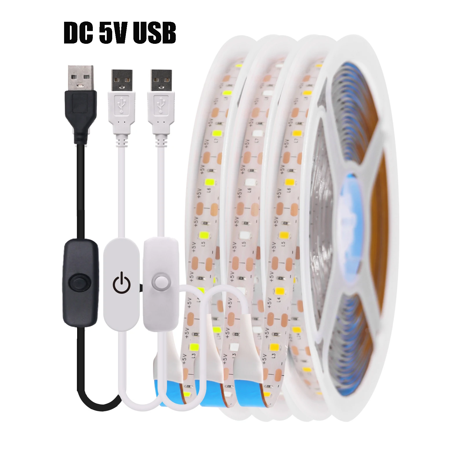 Taśma LED 5V USB z wyłącznikiem ściemniacza 2835 60LEDs Wodoodporna elastyczna taśma LED z wyłącznikiem ON OFF do oświetlenia podszafkowego