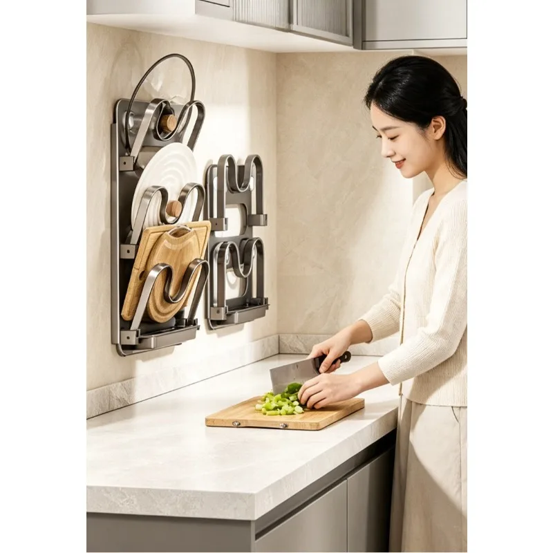 Folding lid rack Wall-mounted kitchen rack No punching cutting board Cutting board Storage shelf Multifunctional placer