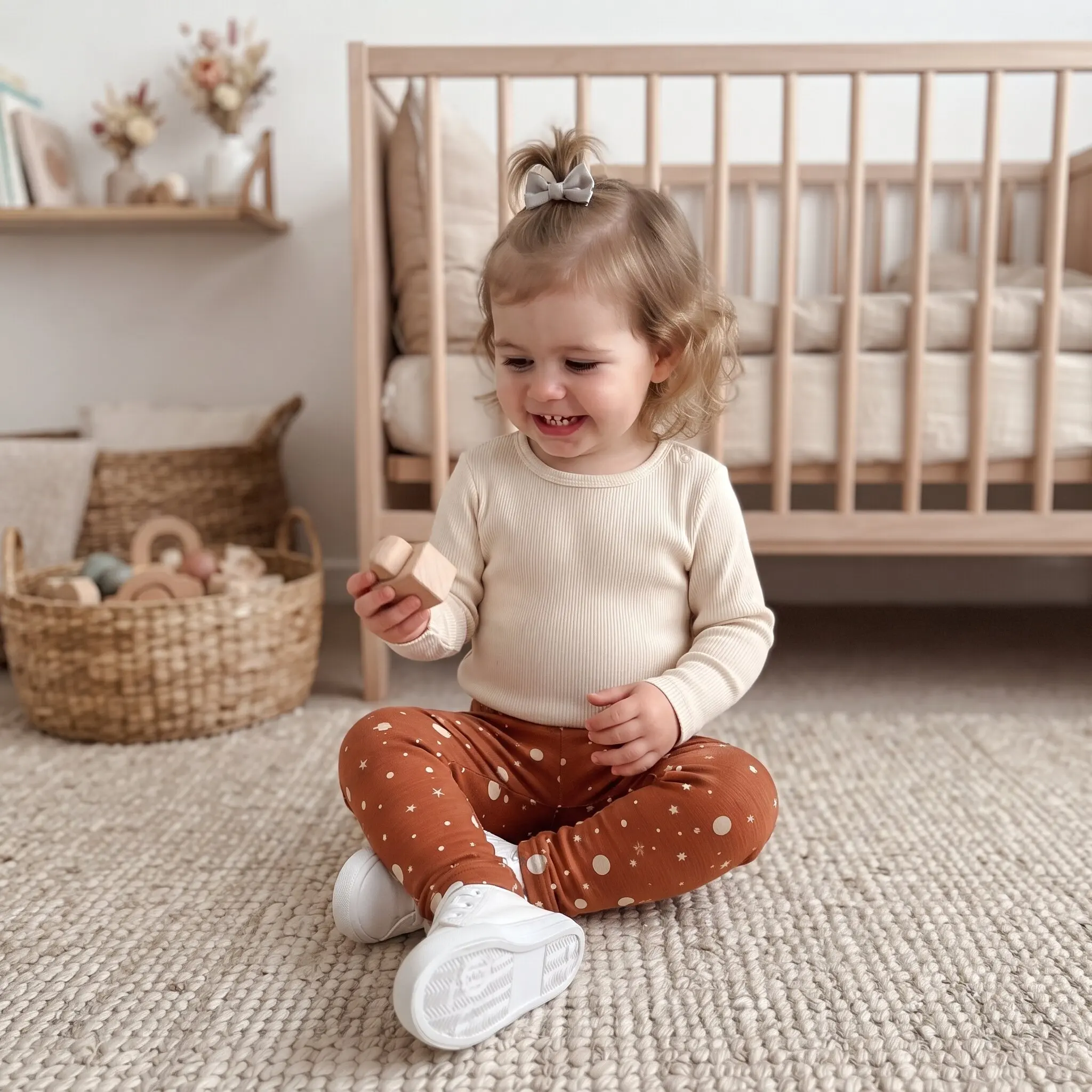 Spring Autumn Unisex Baby 4Pcs Forest Print Leggings, Infant Acorn Star Moon Croissant Constellation Casual Pants