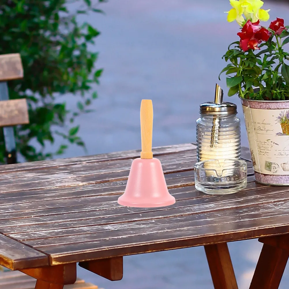 3Pcs Hand Bell Loud Metal Dinner Bells Pink Wooden Handle for Classroom Pet Training Food Call Bell
