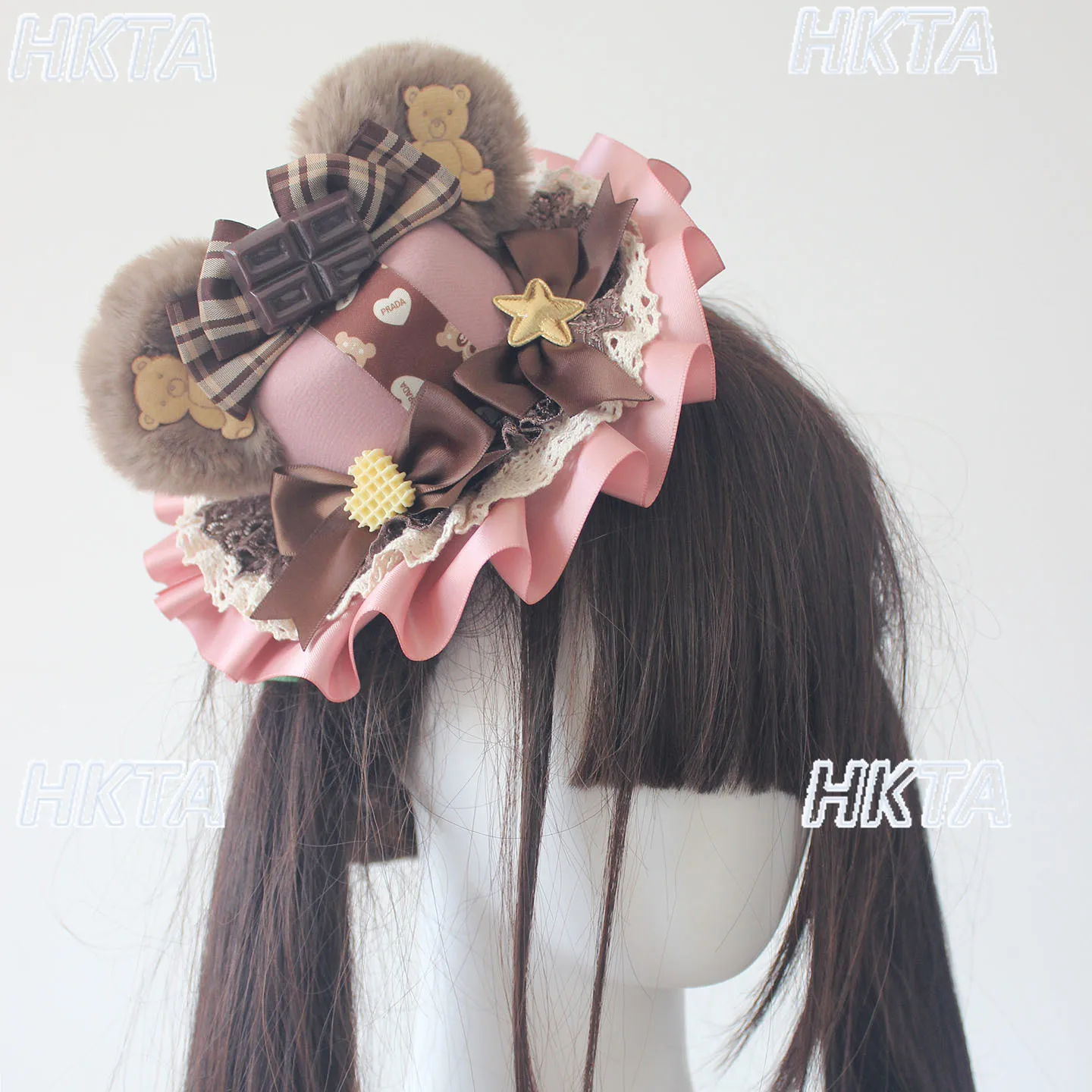 Cappello piccolo originale fatto a mano con orecchio d'orso, ragazza morbida e carina, cappelli con orecchie d'orso Lolita, splendido accessorio per capelli al cioccolato alla menta Lolita Cosplay