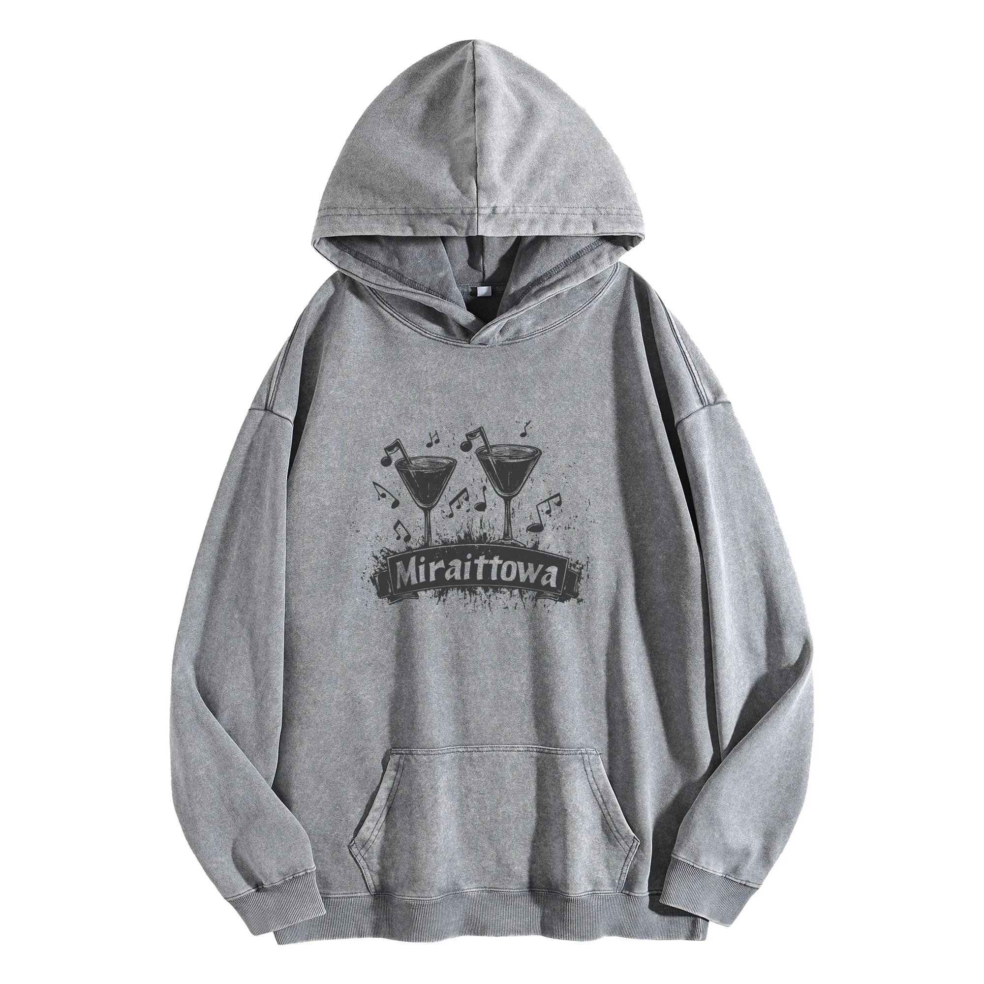 MIRAITTOWA طباعة جرافيك 400G هوديي عتيق مغسول للجنسين بلوفر كبير الحجم ملابس الشارع مجموعة الخريف/الشتاء