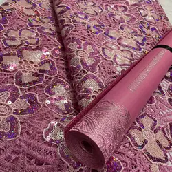 Nigerian Sequins Lace Fabric, African Guipure Cord Lace Material, 5Yards, Matching Sego Headtie, Embroidery, Newest, 2Pcs