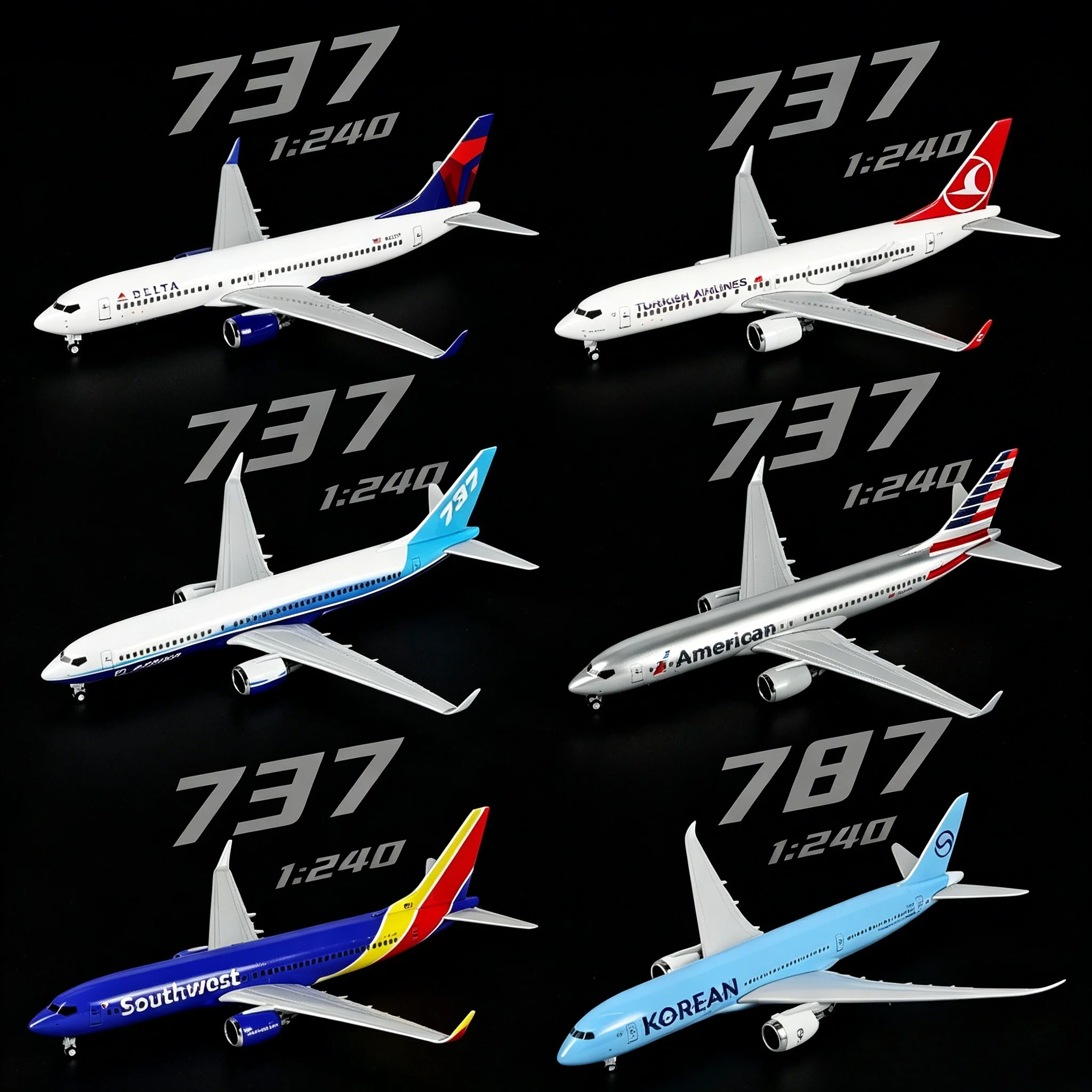 

1/240 Scale 30cm 737 787 Resin Diecast Airplane Model Toy Kit with Stand＆Wheel for Collection and Display or Child Toy Gift