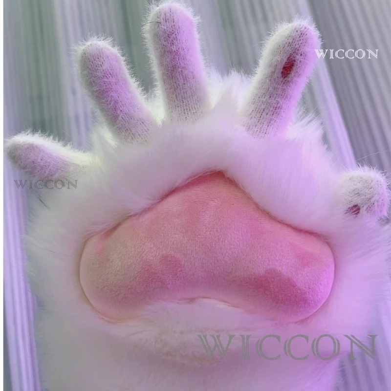 زوج فروي اللون الحيوان باو قفازات مخصص الإبداعية لطيف القط الكفوف اليومية قفازات Y2K فروي زوجين داخلي القطن قفازات دافئة #4