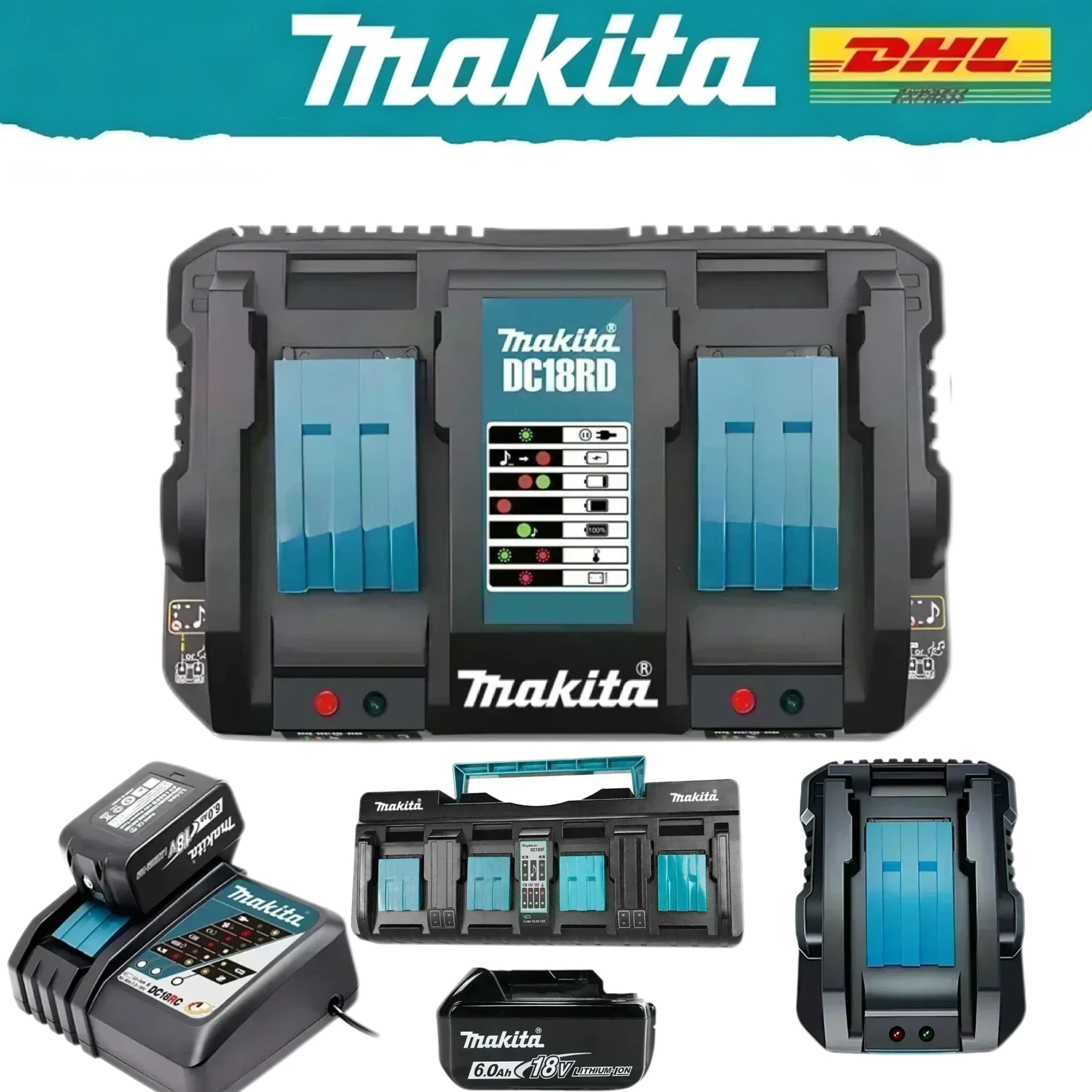 

Makita 14.4V 18V Replacement Battery with DC18RD DC18SF 4 Port Fast Charger, Genuine Quality & Wide Model Compatibility
