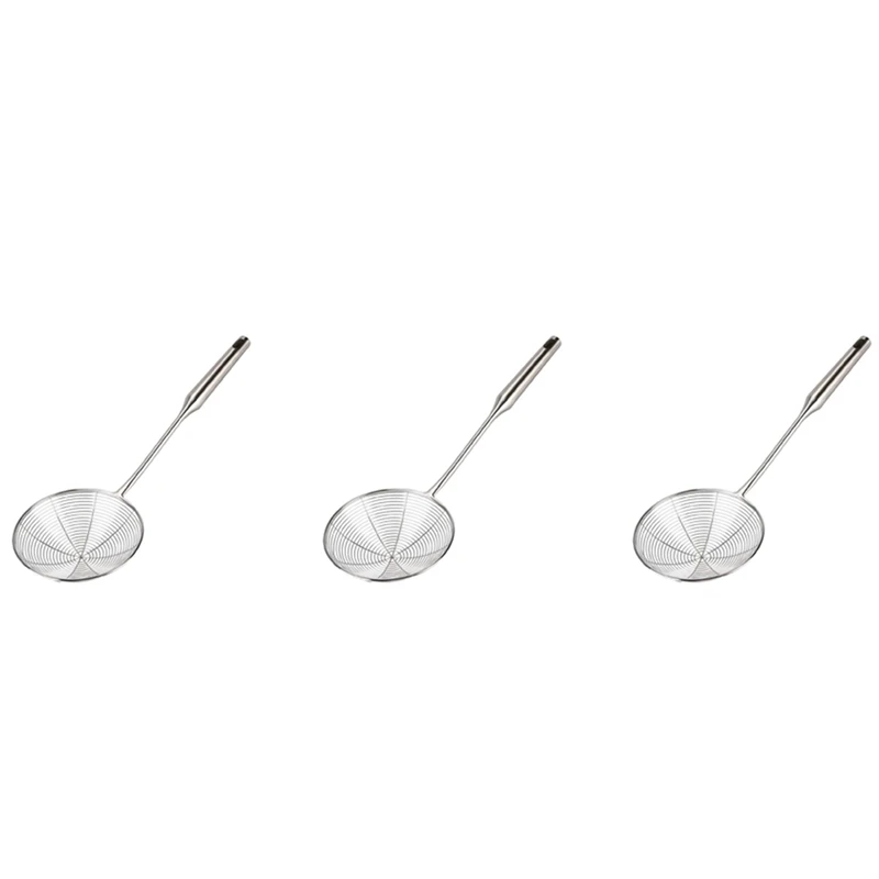 3X Spider Strainer Skimmer Ladle Stainless Steel Metal Frying Basket With Long Handle Large Spoon