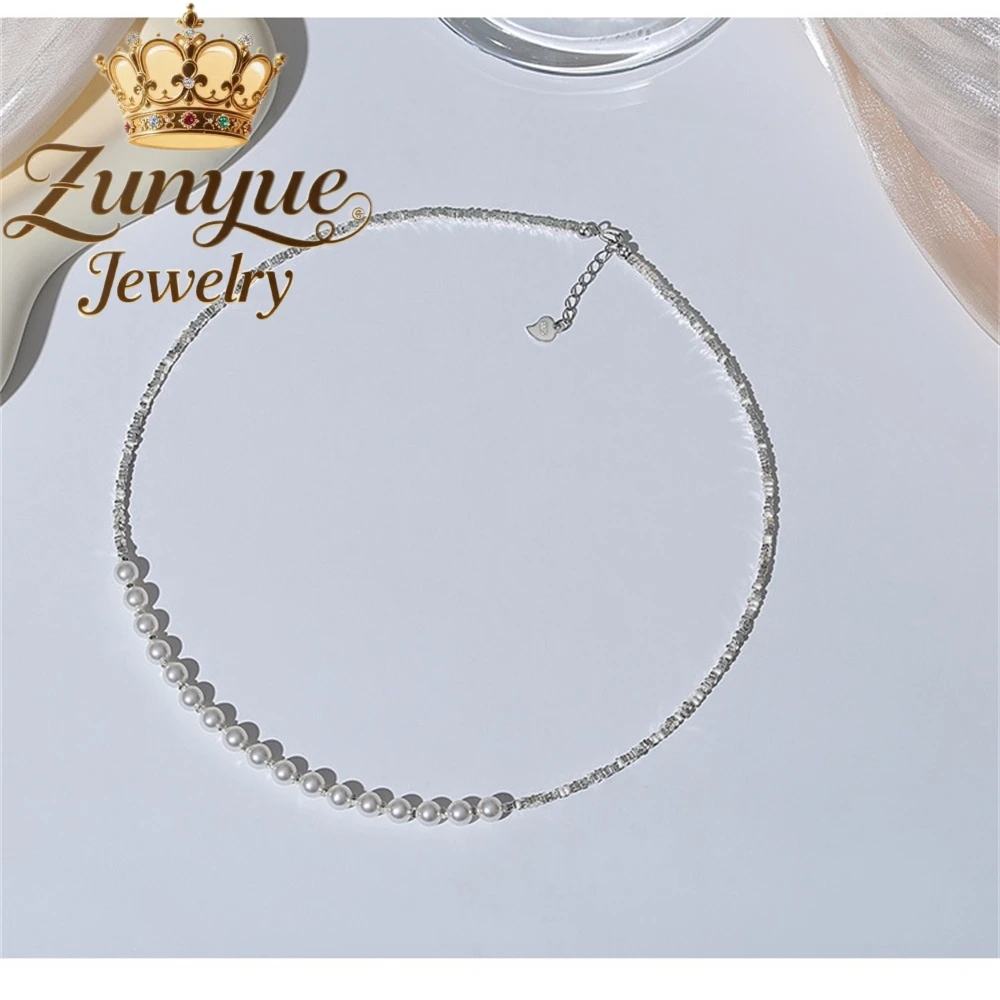 

S925 Pure Silver And Broken Silver Natural Freshwater Pearl Necklace A Versatile Collarbone Chain A New Chinese-Style Necklace