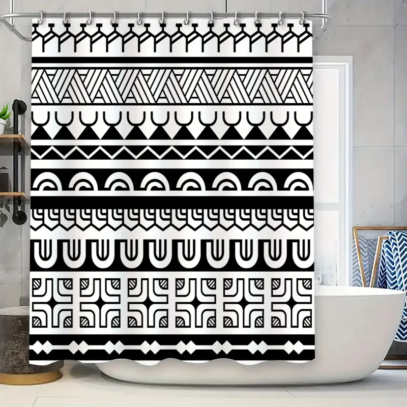 

Modern Black White Geometric Print Shower Curtain for Bathroom Decor Size Customizable