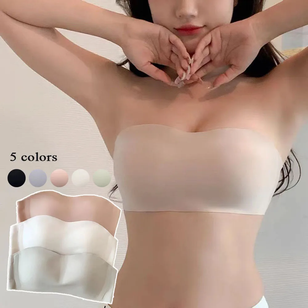 1PC French Women's Bra Strapless Underwear Thin Non Slip Non Marking Invisible Collection Breast Supplement Jelly Bra Camisole