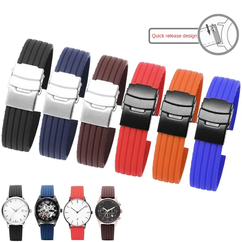 

General Brand Waterproof Silicone Watch Belt 16/17/18/19/20/21/22/23/24mm Flat Interface Rubber Watch Strap