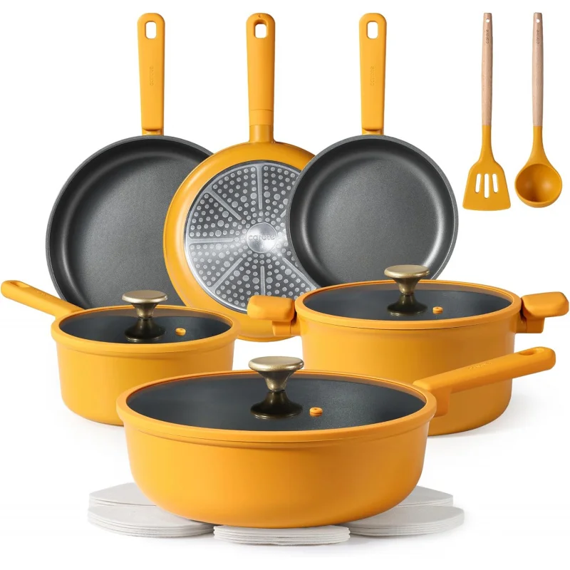 Non Stick Pots Pans Set, Cookware Sets Nonstick, Kitchen Cooking with Stay-Cool Handles,Silicone and Pot Prot