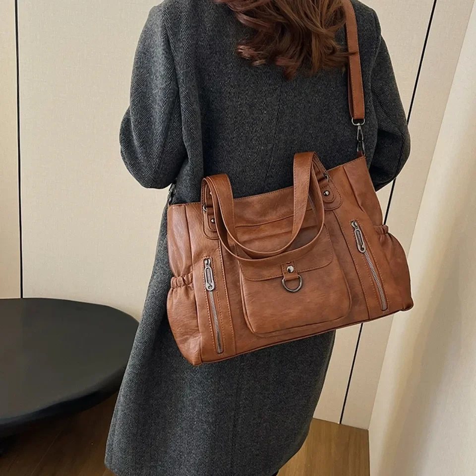 Large Capacity Zipper Sewing Thread Shoulder Bags Hot Sale Fashion Versatile New Concise Solid Color Shoulder Crossbody Bags
