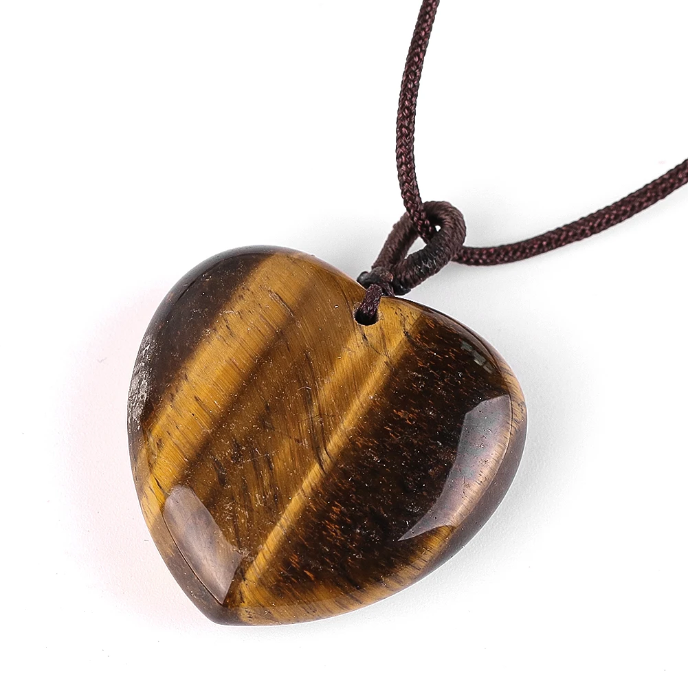 Natural Tiger Quratz Crystal  Heart Semi-precious  Pendant Necklace Healing Specimen Necklace Healing Energy Wicca Pendulum