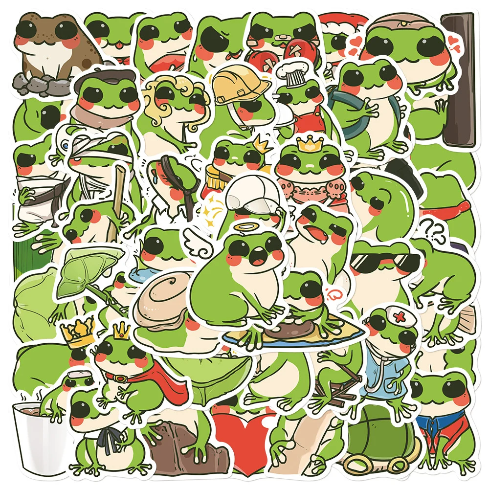 10/30/50Pcs Cute Funny Cartoon Frog Stickers Anime Kawaii Animal Decal DIY Luggage Car Fridge PVC Graffiti Sticker Gift for Kids