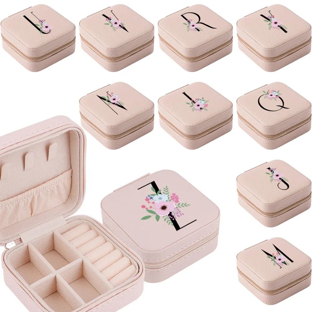 

Jewelry Organizer Display Travel Jewelry Case Boxes Portable Flower and Black Letter Storage Locket Necklace Earring Ring Holder