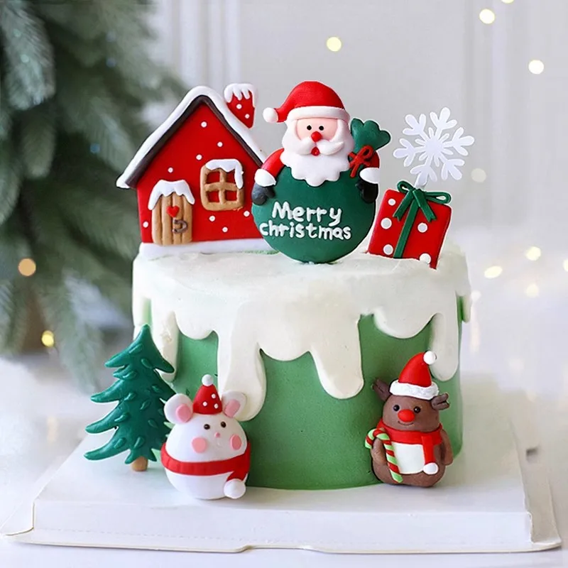 

2pcs Merry Christmas Cake Topper Painted Santa Claus New Year Party Cupcake Birthday Party Gifts Dessert Toppers Baking Supplies