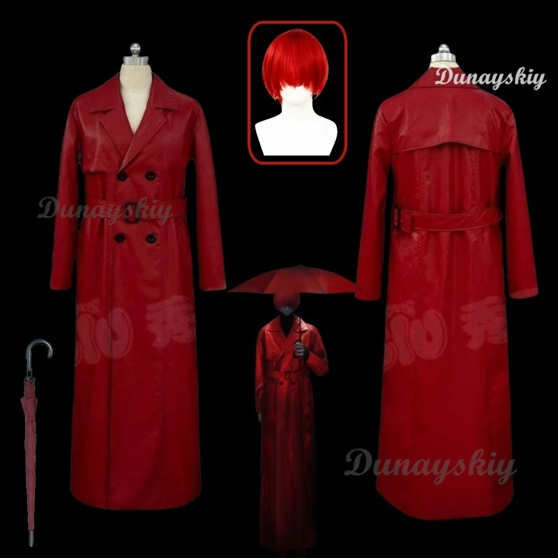 Mr Scarletella Game Homicipher The Enigmatic Antagonist Cosplay Costume Red Wig Red Trench Coat Women Men Holloween Customized