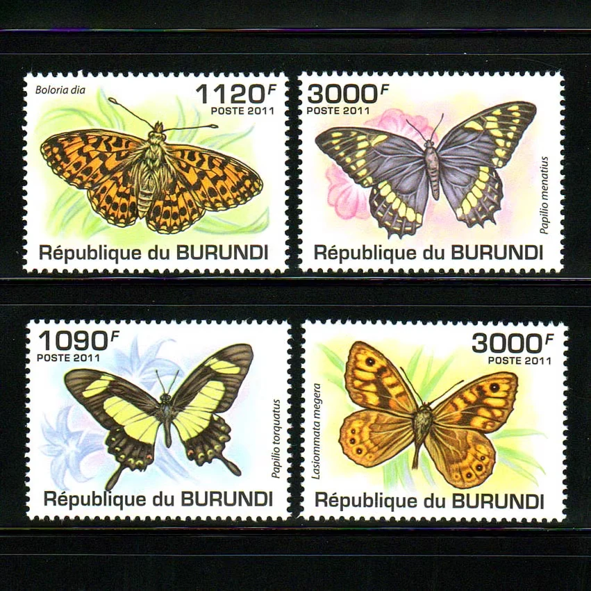 4Pcs/Set New Burundi Post Stamp 2011 Butterfly Postage Stamps MNH