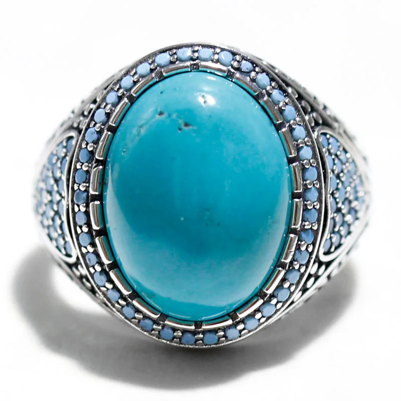 خواتم كلاسيكية مصنوعة يدويًا من تركيا الفيروز الطبيعي للرجال والنساء موضة 925 من الفضة الإسترليني مجوهرات الذكرى السنوية هدية للحفلات #5