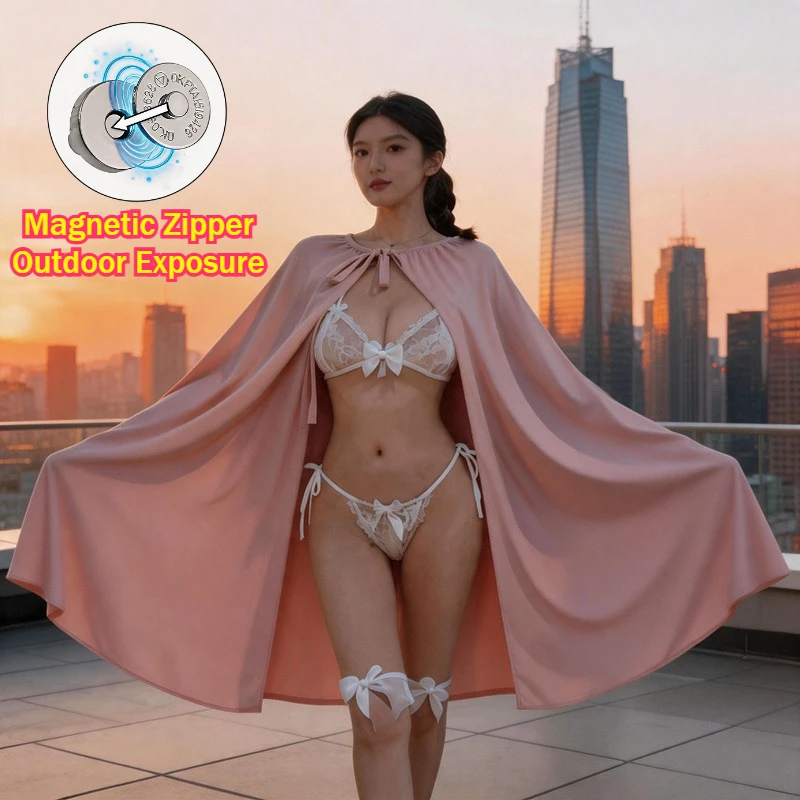 Women's Sexy Magnetic Button Outdoor Expose Dresses Easy Take Off Long Skirts Quick Sex Costume Panties Crotch Open Pants