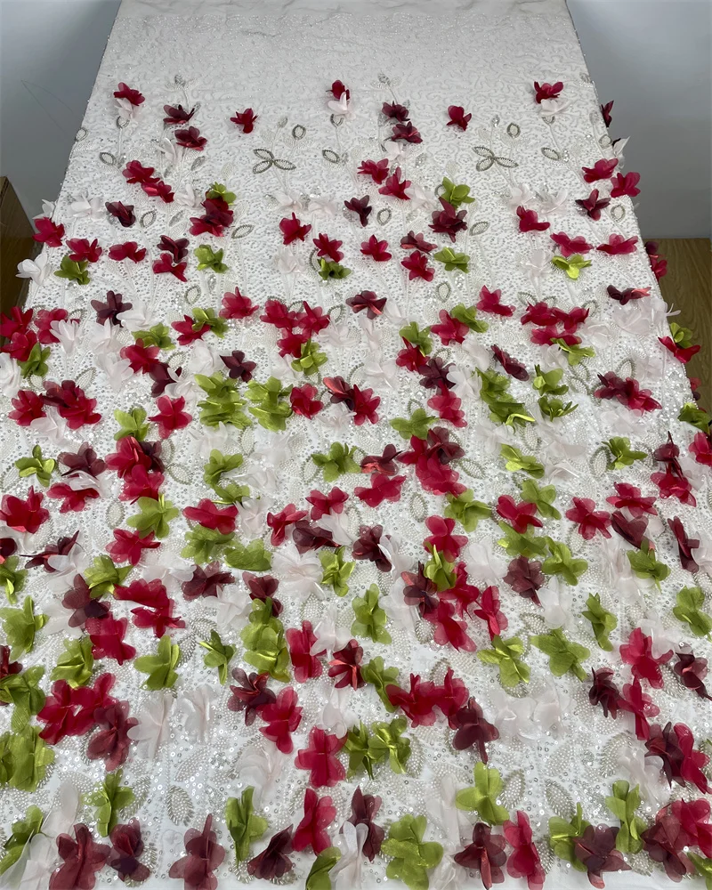 

Высокое качество, африканская мода, французский 3D цветок, блестки, кружевная ткань, вышивка бисером, кружевная ткань, женское платье, шитье