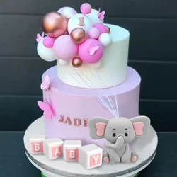 29Pcs Elephant Cake Decoration Pink BABY Letter Cake Toppers Gold Pink White Ball for Baby Shower Elephant Theme Party Supplies