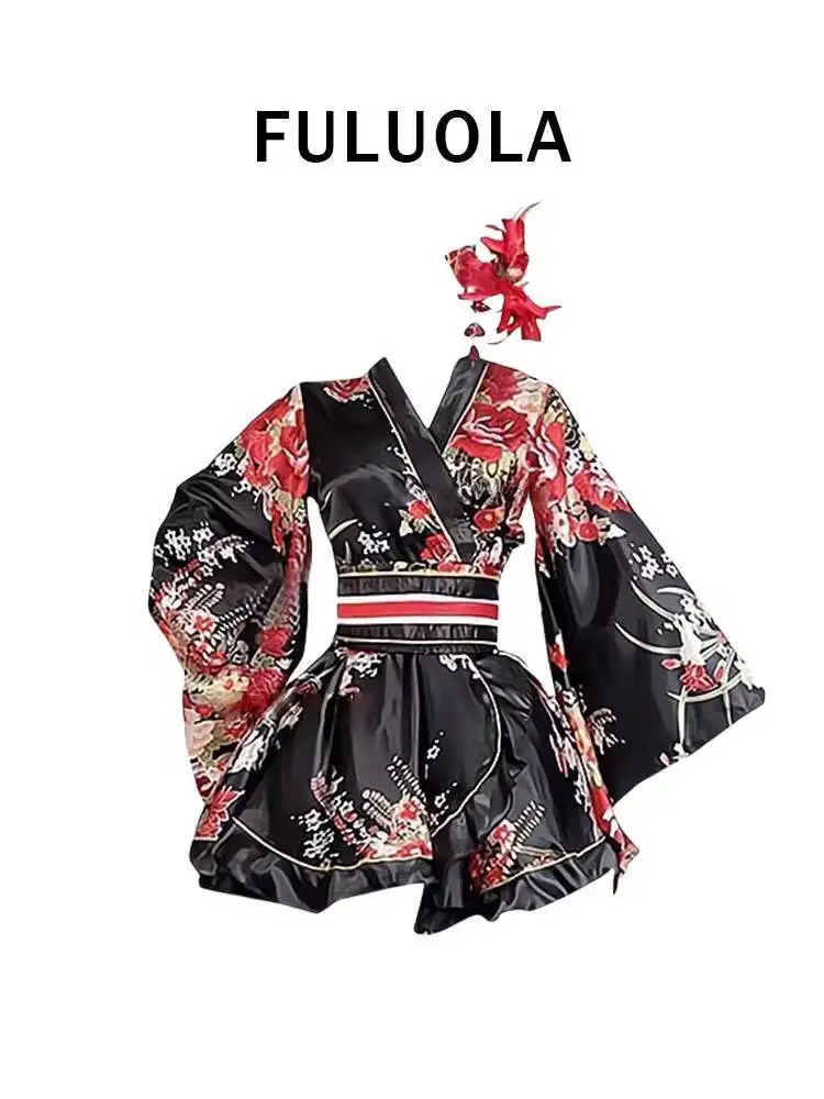 جديد فييستا كرنفال الهالوين كوس تأثيري النمط الفرنسي لعب الأدوار مثير طوكيو فتاة عميق الخامس الياقة المفتوحة كيمونو المرأة