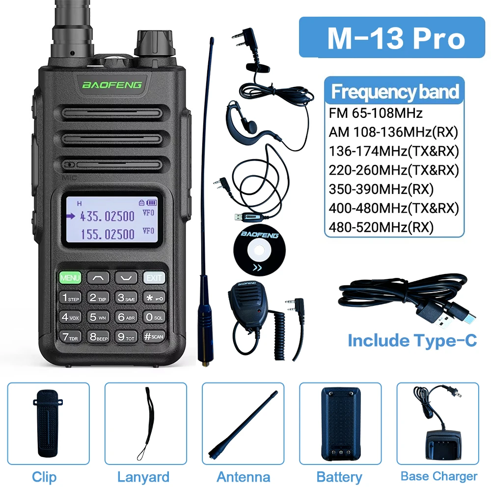 

Baofeng M-13 Pro Walkie Talkie Air Band Wireless Copy Frequency USB Charger Long Range Two Way Radio Transceiver Upgrade UV K5