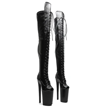 Leecabe 23CM/9 pollici Snake PU Punta aperta superiore Piattaforma di tendenza moda Tacco alto tacco spogliarellista Stivale da pole dance
