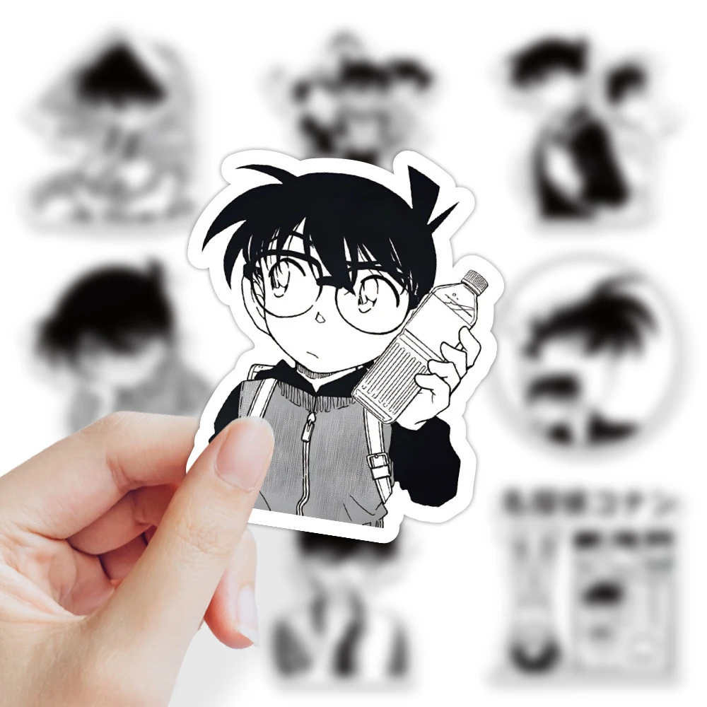 Pegatinas de Detective Conan de Anime para niños, calcomanías de Graffiti geniales, calcomanías para teléfono, monopatín, cuaderno, dibujos animados, 10/30/60 piezas, blanco y negro