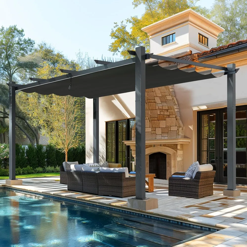 

12' X 16' Outdoor Pergola, Aluminum Pergola Patio with Weather-Resistant Canopy, Retractable Pergola for Backyard Deck Garden,