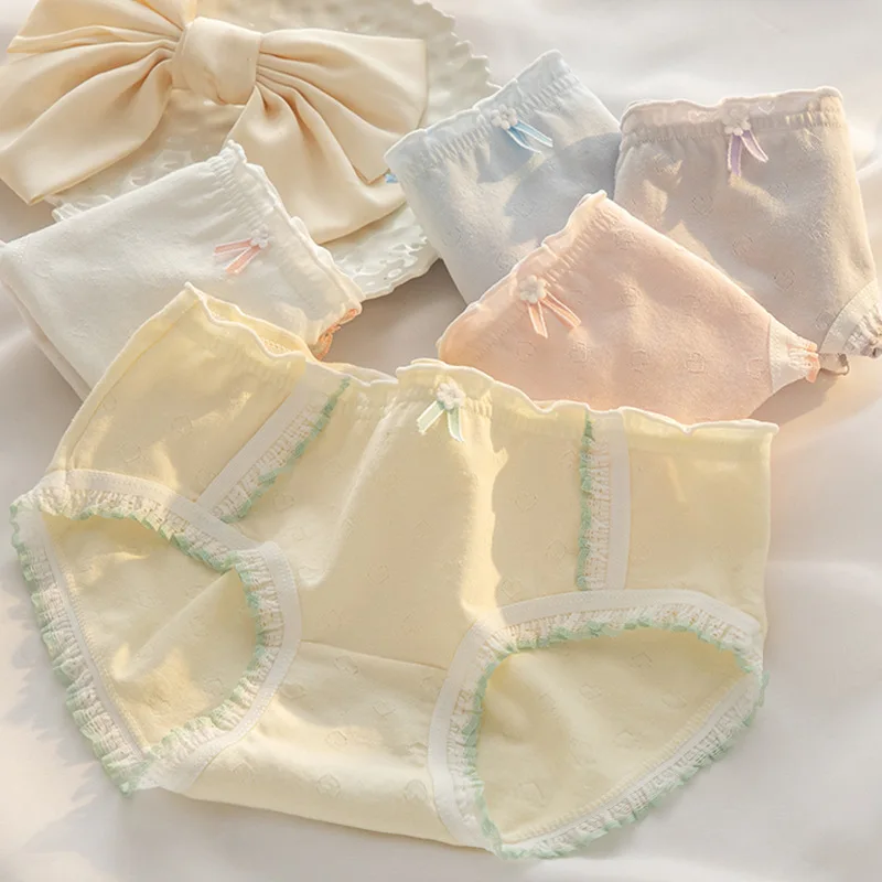 

Young girl Underwear 6pc/lot 79.3%cotton Lovely middle Waist Briefs student Panties children lace solid Teenagers M-XL