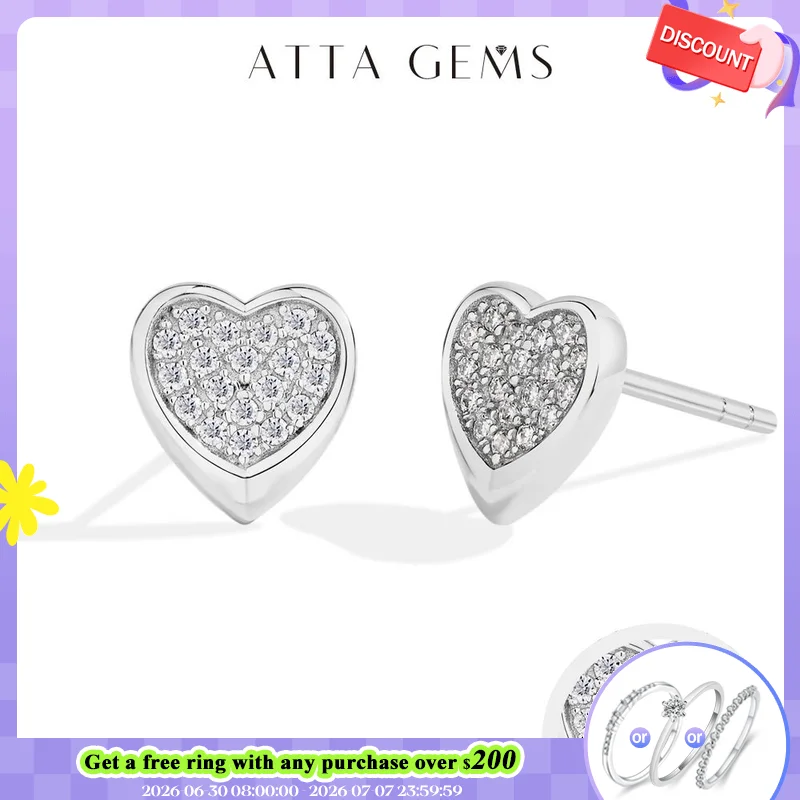 

ATTAGEMS Full Moissanite Heart Earrings For Women Girls DVVS1 100% 925 Sterling Silver Sparkling Engagement Jewelry High Quality