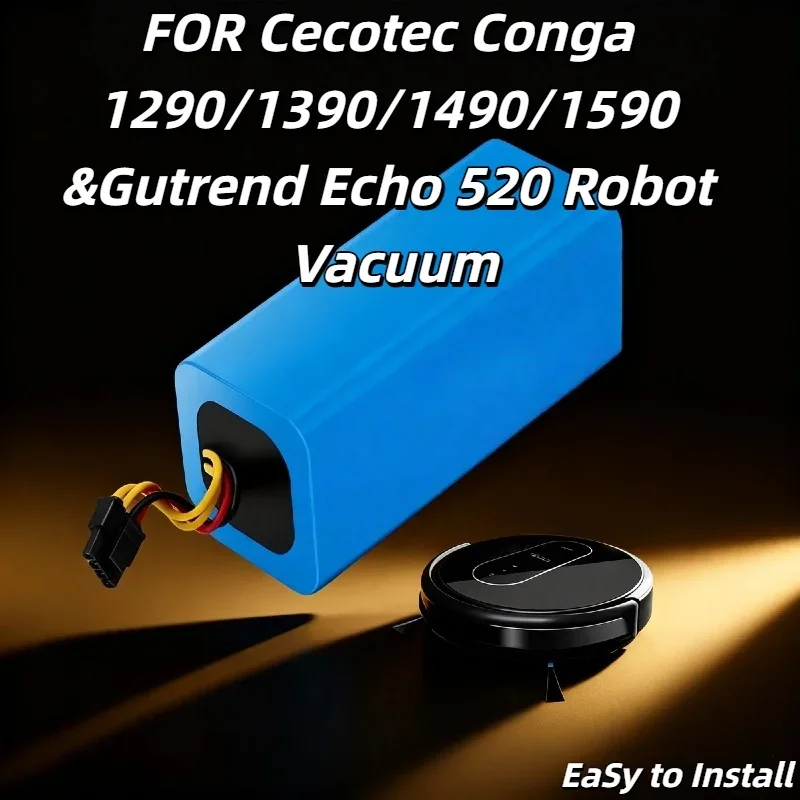 14.4V 4000mAh Lithium-ion Battery –FOR Cecotec Conga 1290/1390/1490/1590 &Gutrend Echo 520 Robot Vacuum,Rechargeable Spare Part
