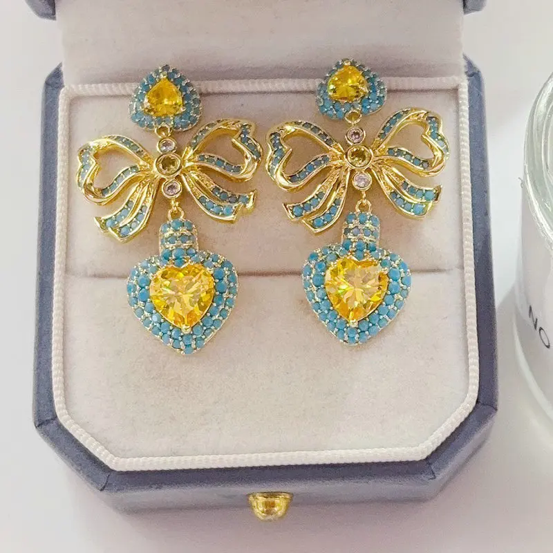 Bilincolor Fashion Yellow Knot With Heart Dangling Earring for Women