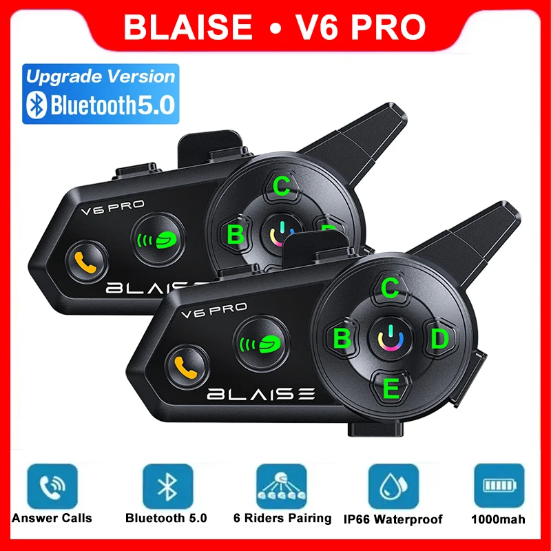 

V6 PRO Motorcycle Helmet Wireless Bluetooth Headset Intercomunicador Moto LCD Display Music Share For 6 Rider 1000m intercom